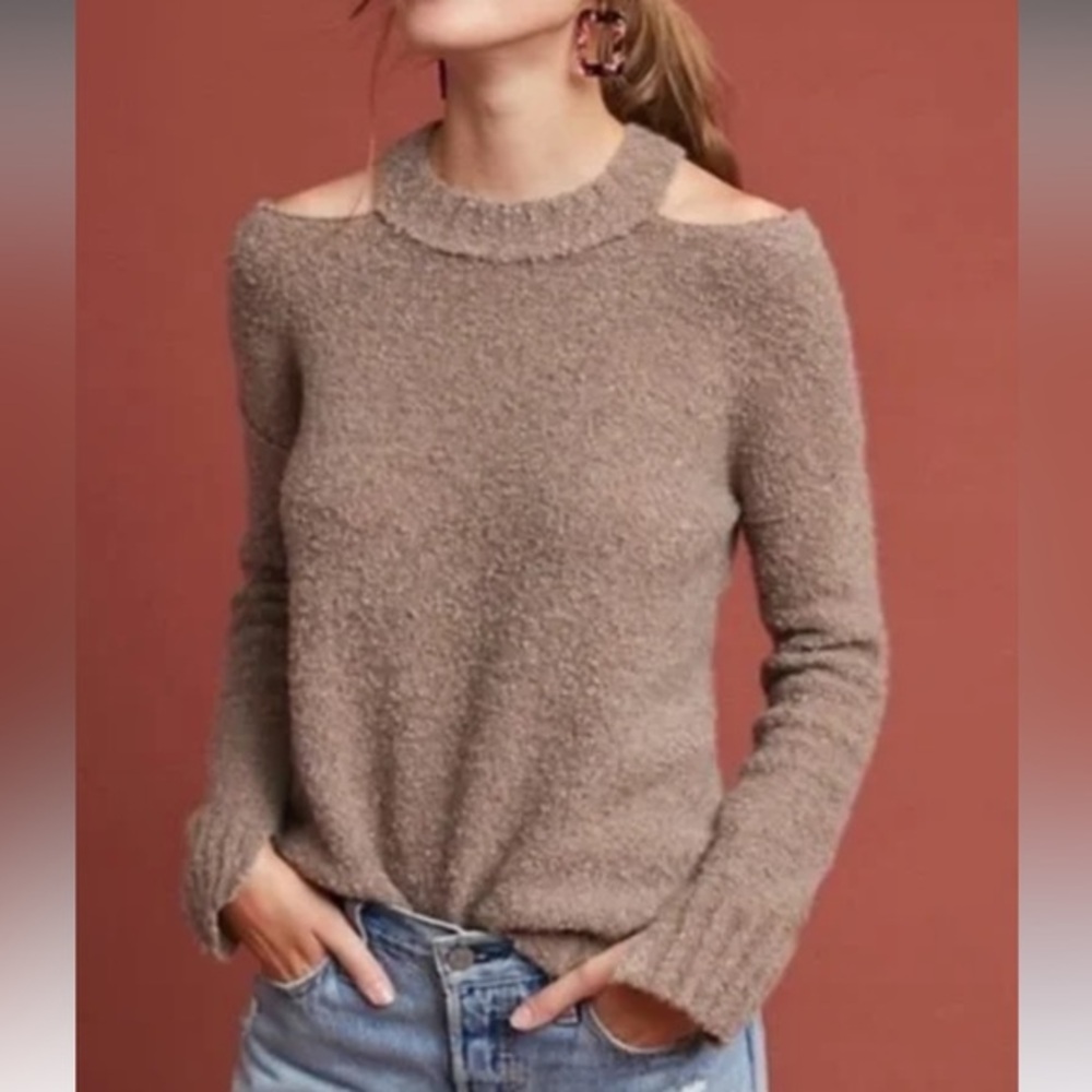 Anthropologie Moth Taupe Cold-Shoulder Turtleneck Sweater XS